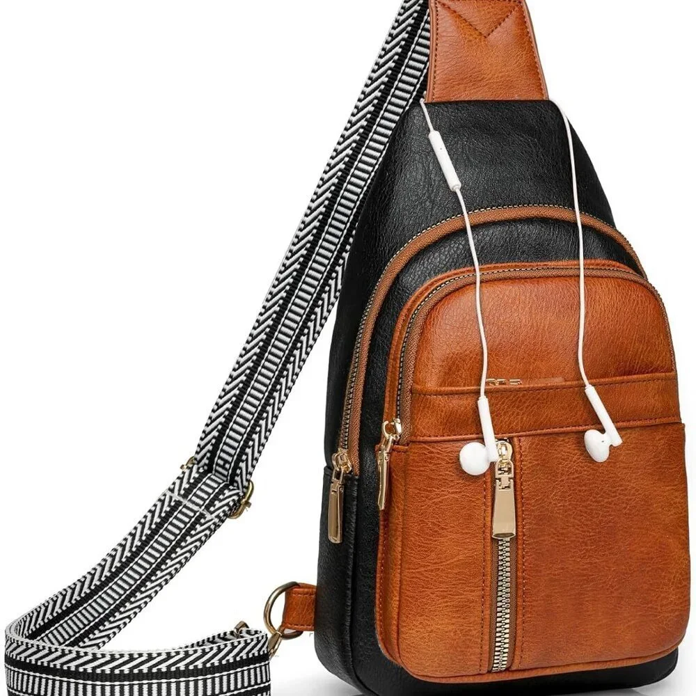 Leather Small Crossbody Sling Bag for Women Travel Cycling Fanny Pack Purse